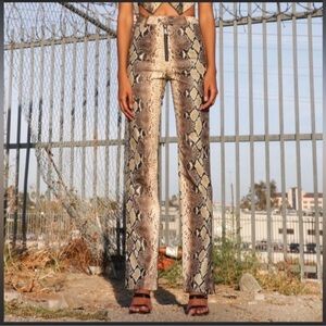 L.AM.GIA Brandy Faux Leather Snakeskin Print High Rise Pants Small